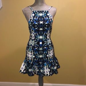 navy and white backless dress